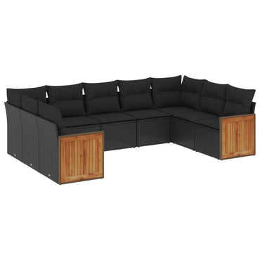 vidaXL Salon de jardin 9 pcs avec coussins Noir Résine tressée