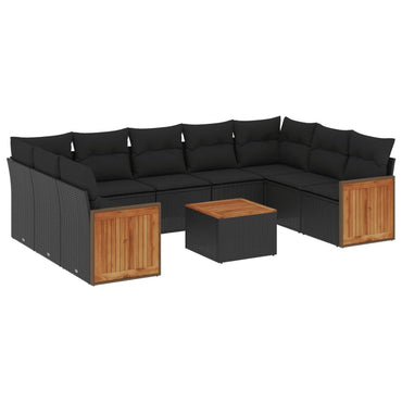 vidaXL Salon de jardin 10 pcs avec coussins Noir Résine tressée