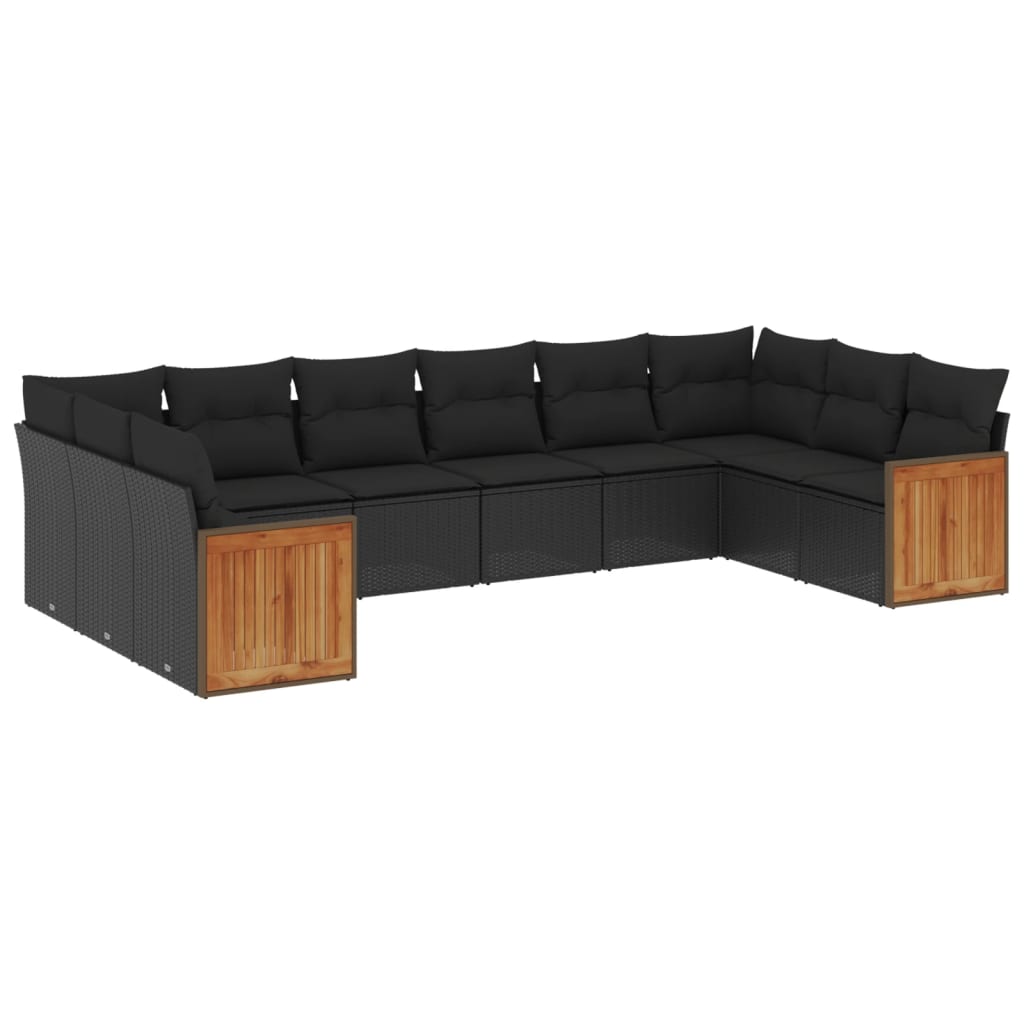 vidaXL Salon de jardin 10 pcs avec coussins Noir Résine tressée