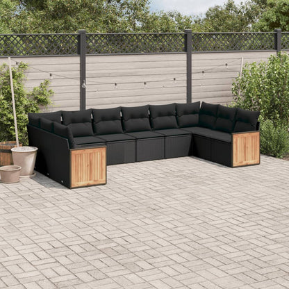 vidaXL Salon de jardin 10 pcs avec coussins Noir Résine tressée