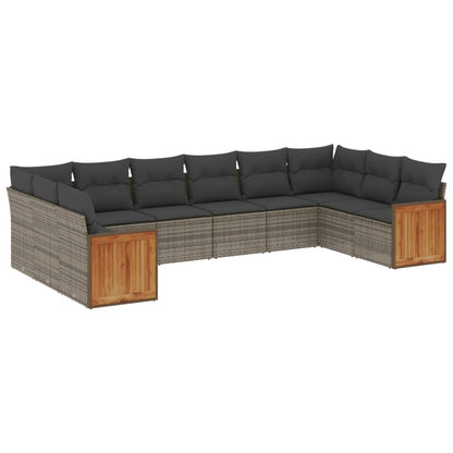 vidaXL Salon de jardin 10 pcs avec coussins résine tressée gris