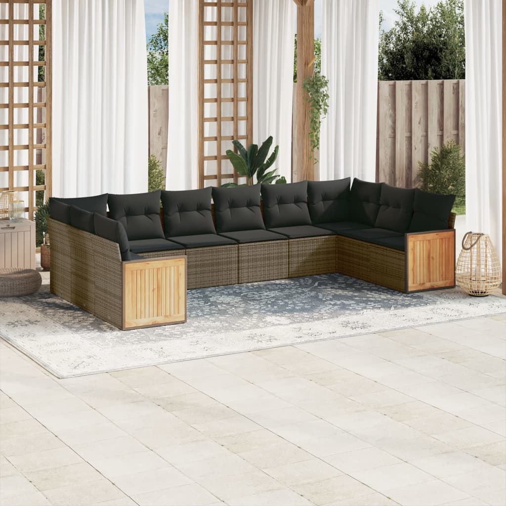 vidaXL Salon de jardin 10 pcs avec coussins résine tressée gris