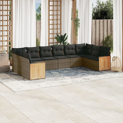 vidaXL Salon de jardin 10 pcs avec coussins résine tressée gris