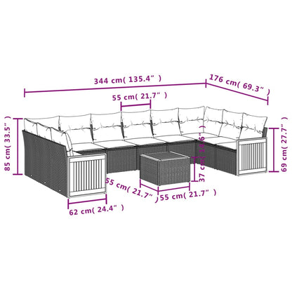 vidaXL Ensemble de canapés de jardin 11 pcs avec coussins en résine tressée gris