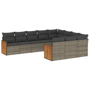 vidaXL Salon de jardin 10 pcs avec coussins résine tressée gris