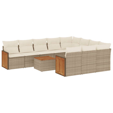 vidaXL Ensemble de canapés de jardin 11 pcs avec coussins en rotin synthétique beige