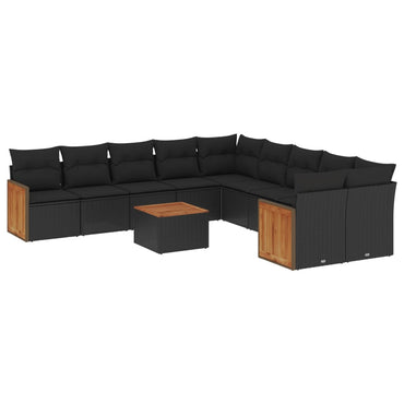 vidaXL Salon de jardin 11 pcs avec coussins Noir Résine tressée