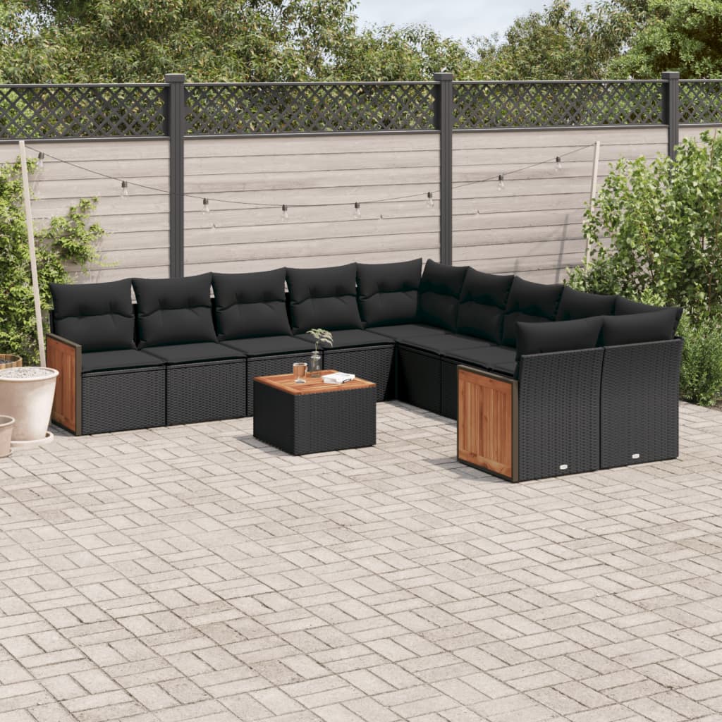 vidaXL Salon de jardin 11 pcs avec coussins Noir Résine tressée