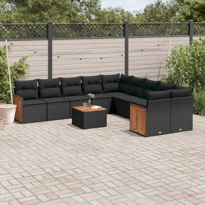 vidaXL Salon de jardin 11 pcs avec coussins Noir Résine tressée