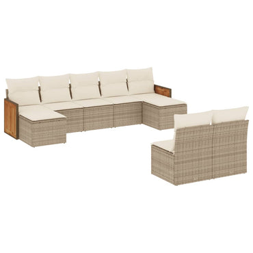 vidaXL Salon de jardin 9 pcs avec coussins Résine tressée Beige
