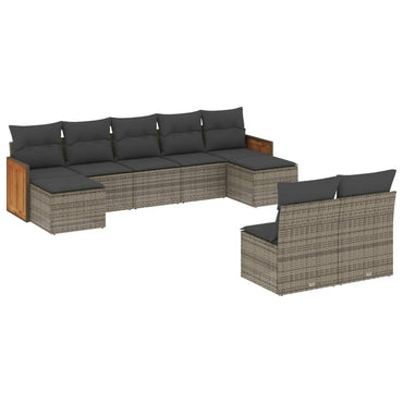 vidaXL Salon de jardin 9 pcs avec coussins Résine tressée Gris