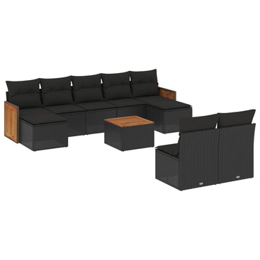 vidaXL Salon de jardin 10 pcs avec coussins Noir Résine tressée