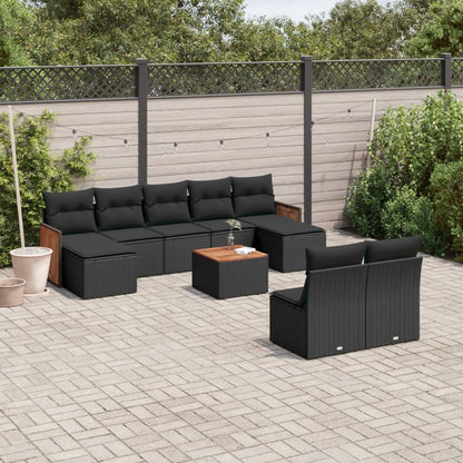 vidaXL Salon de jardin 10 pcs avec coussins Noir Résine tressée