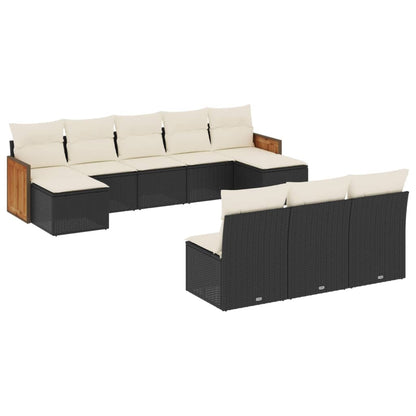 vidaXL Salon de jardin 10 pcs avec coussins Noir Résine tressée