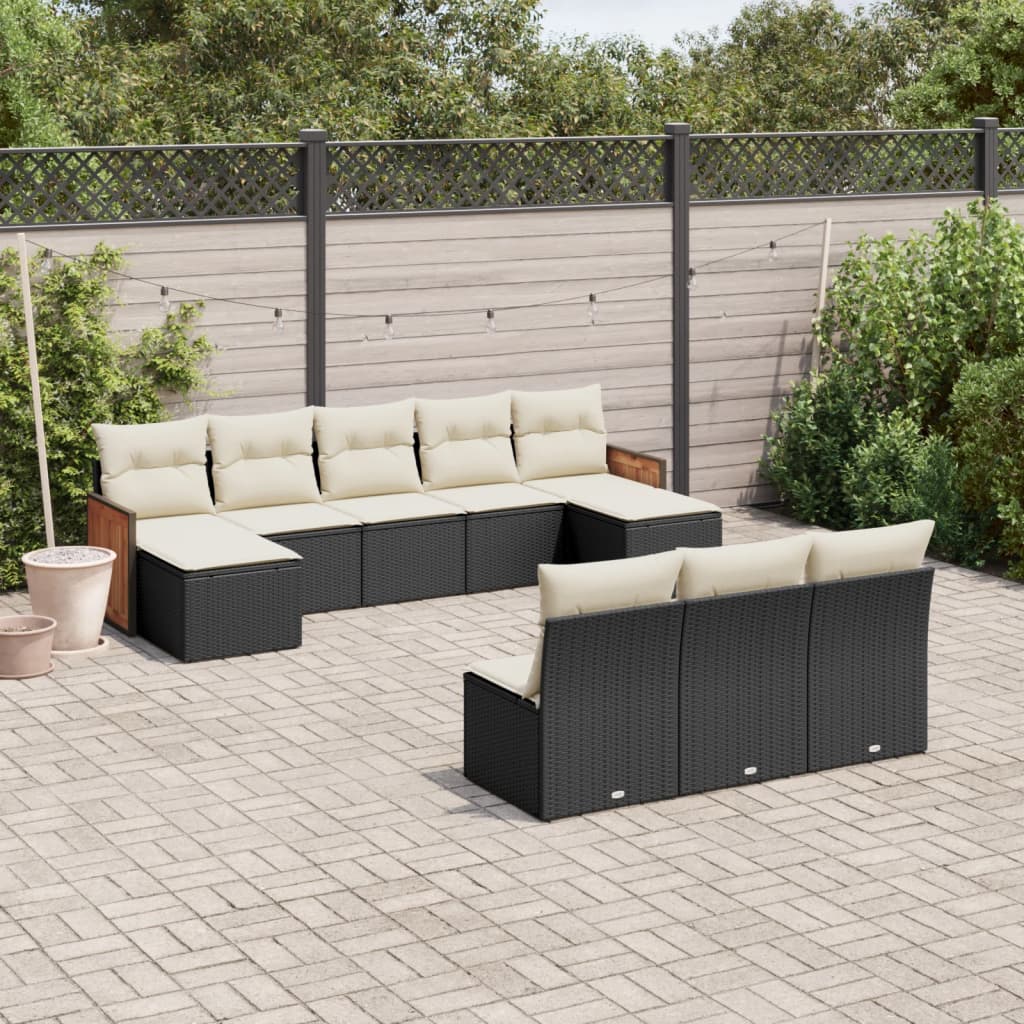 vidaXL Salon de jardin 10 pcs avec coussins Noir Résine tressée