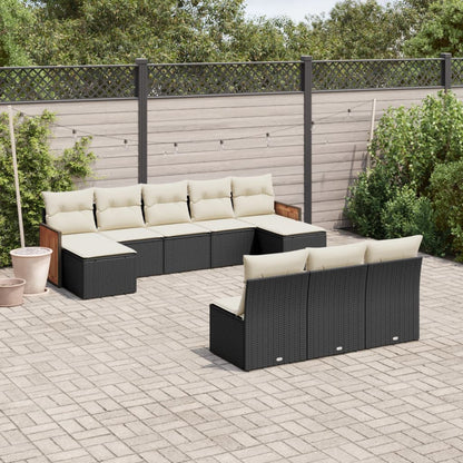 vidaXL Salon de jardin 10 pcs avec coussins Noir Résine tressée