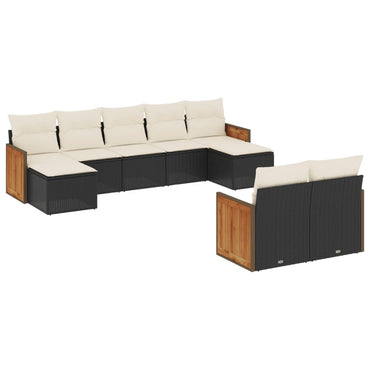 vidaXL Salon de jardin 9 pcs avec coussins Noir Résine tressée