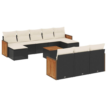 vidaXL Salon de jardin 11 pcs avec coussins Noir Résine tressée