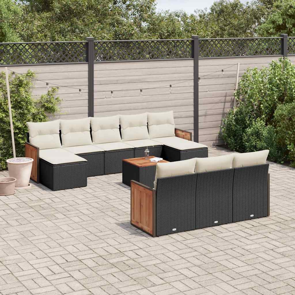 vidaXL Salon de jardin 11 pcs avec coussins Noir Résine tressée