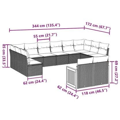 12-tlg. Garten-Sofagarnitur mit Kissen Schwarz Poly Rattan