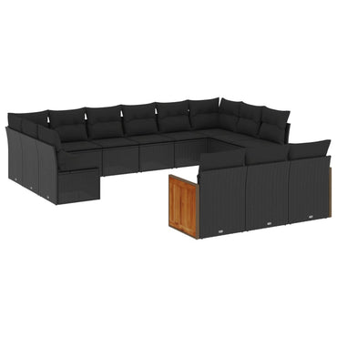 vidaXL Ensemble de canapés de jardin 13 pièces avec coussins résine tressée noire