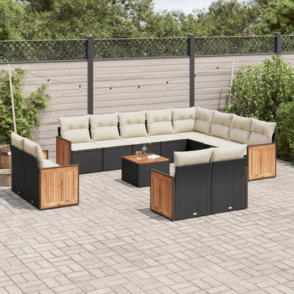 vidaXL Ensemble de canapés de jardin 13 pièces avec coussins résine tressée noire
