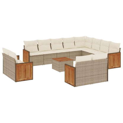 vidaXL Salon de jardin 13 pcs avec coussins Résine tressée Beige