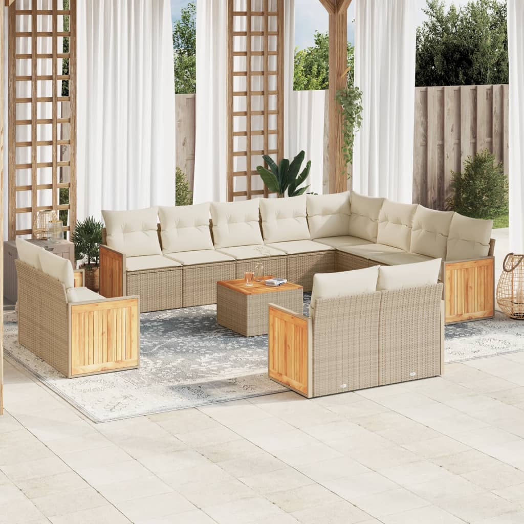 vidaXL Salon de jardin 13 pcs avec coussins Résine tressée Beige