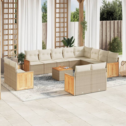 vidaXL Salon de jardin 13 pcs avec coussins Résine tressée Beige
