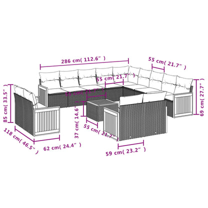 vidaXL 14-tlg. Garten-Sofagarnitur mit Kissen Beige Poly Rattan