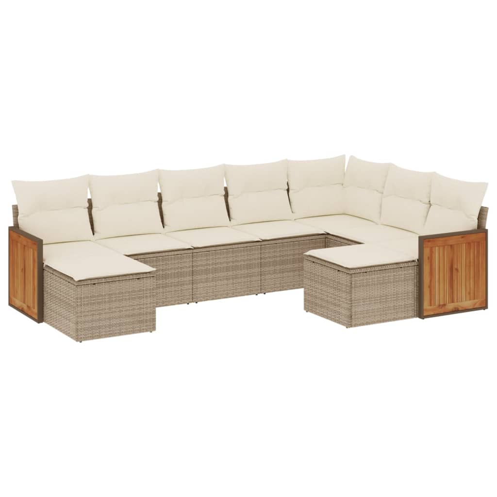 vidaXL 9-tlg. Garten-Sofagarnitur mit Kissen Beige Poly Rattan
