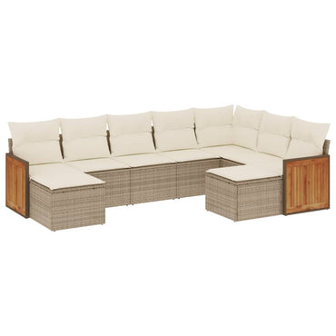 vidaXL 9-tlg. Garten-Sofagarnitur mit Kissen Beige Poly Rattan