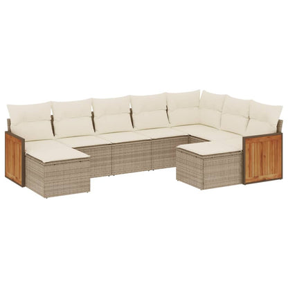 vidaXL 9-tlg. Garten-Sofagarnitur mit Kissen Beige Poly Rattan