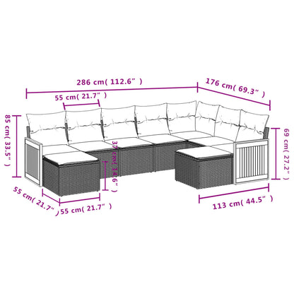 vidaXL 9-tlg. Garten-Sofagarnitur mit Kissen Beige Poly Rattan