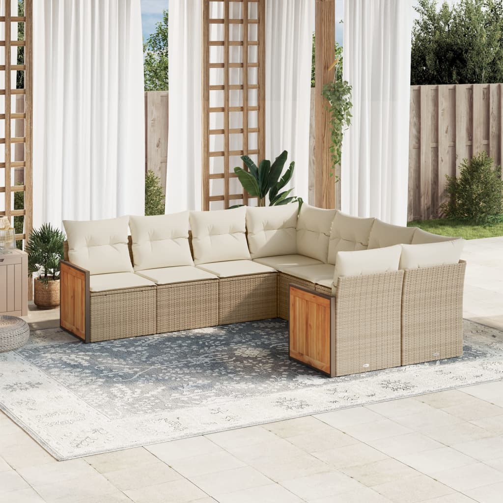 vidaXL Canapé d'angle de jardin 8 pcs avec coussins Résine tressée Beige