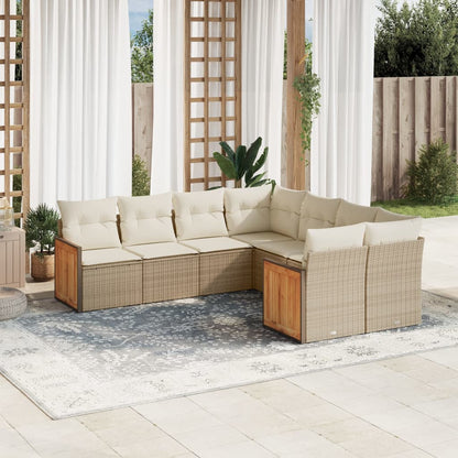 vidaXL Canapé d'angle de jardin 8 pcs avec coussins Résine tressée Beige