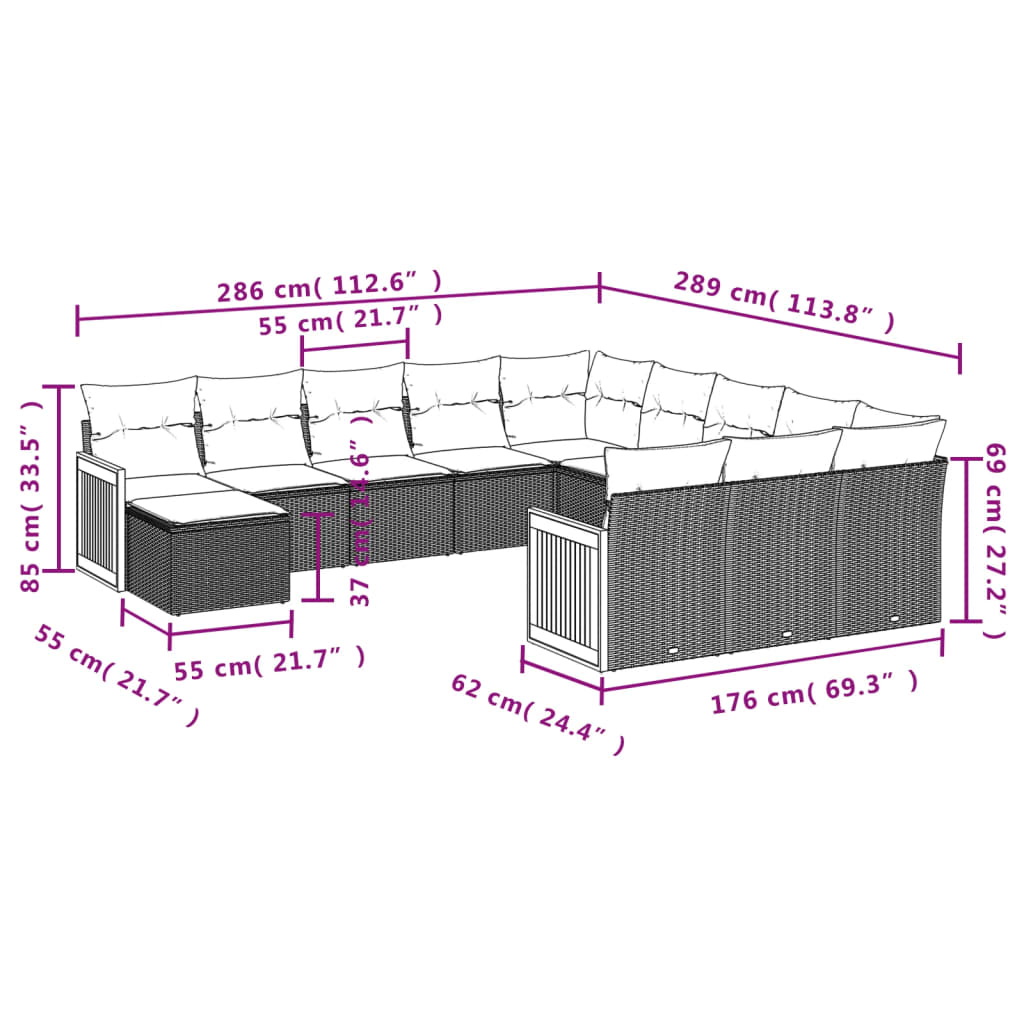 vidaXL Ensemble de canapés de jardin 12 pcs avec coussins Noir Résine tressée