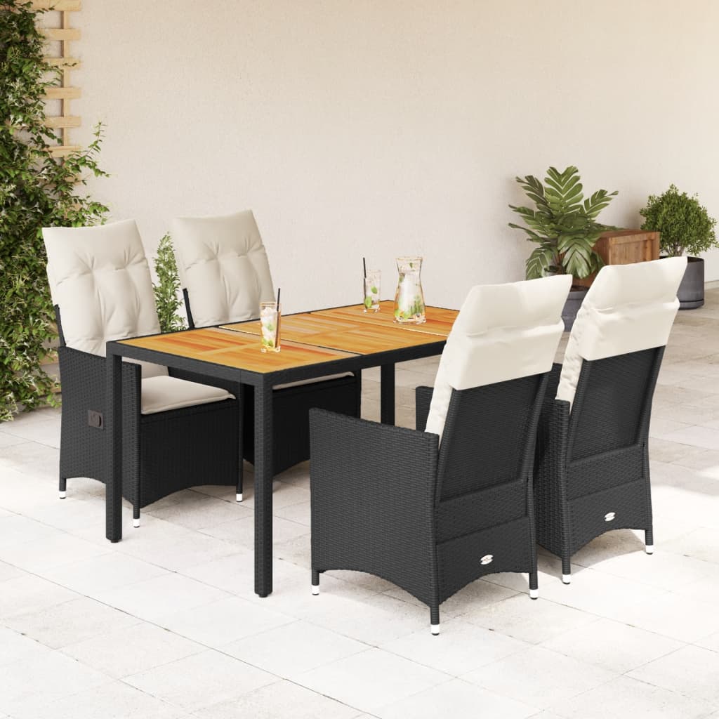vidaXL 5-tlg. Garten-Essgruppe mit Kissen Schwarz Poly Rattan