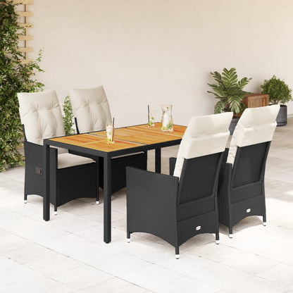 vidaXL 5-tlg. Garten-Essgruppe mit Kissen Schwarz Poly Rattan