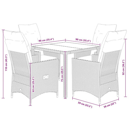 vidaXL 5-tlg. Garten-Essgruppe mit Kissen Schwarz Poly Rattan