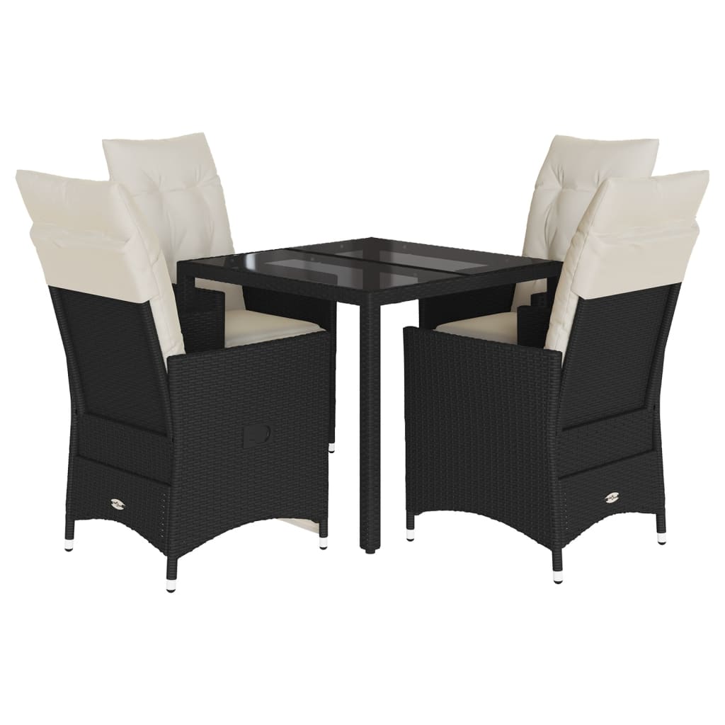 vidaXL 5-tlg. Garten-Essgruppe mit Kissen Schwarz Poly Rattan