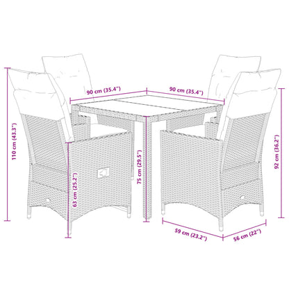 vidaXL 5-tlg. Garten-Essgruppe mit Kissen Schwarz Poly Rattan