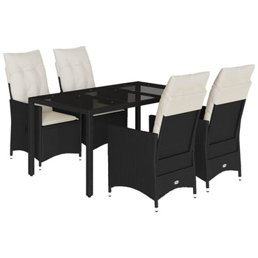 vidaXL 5-tlg. Garten-Essgruppe mit Kissen Schwarz Poly Rattan