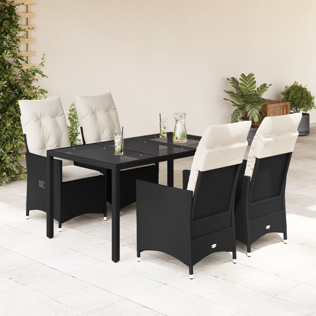 vidaXL 5-tlg. Garten-Essgruppe mit Kissen Schwarz Poly Rattan