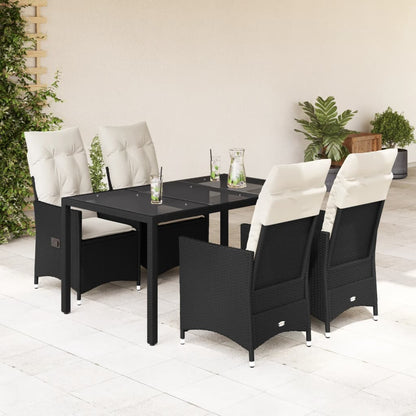 vidaXL 5-tlg. Garten-Essgruppe mit Kissen Schwarz Poly Rattan