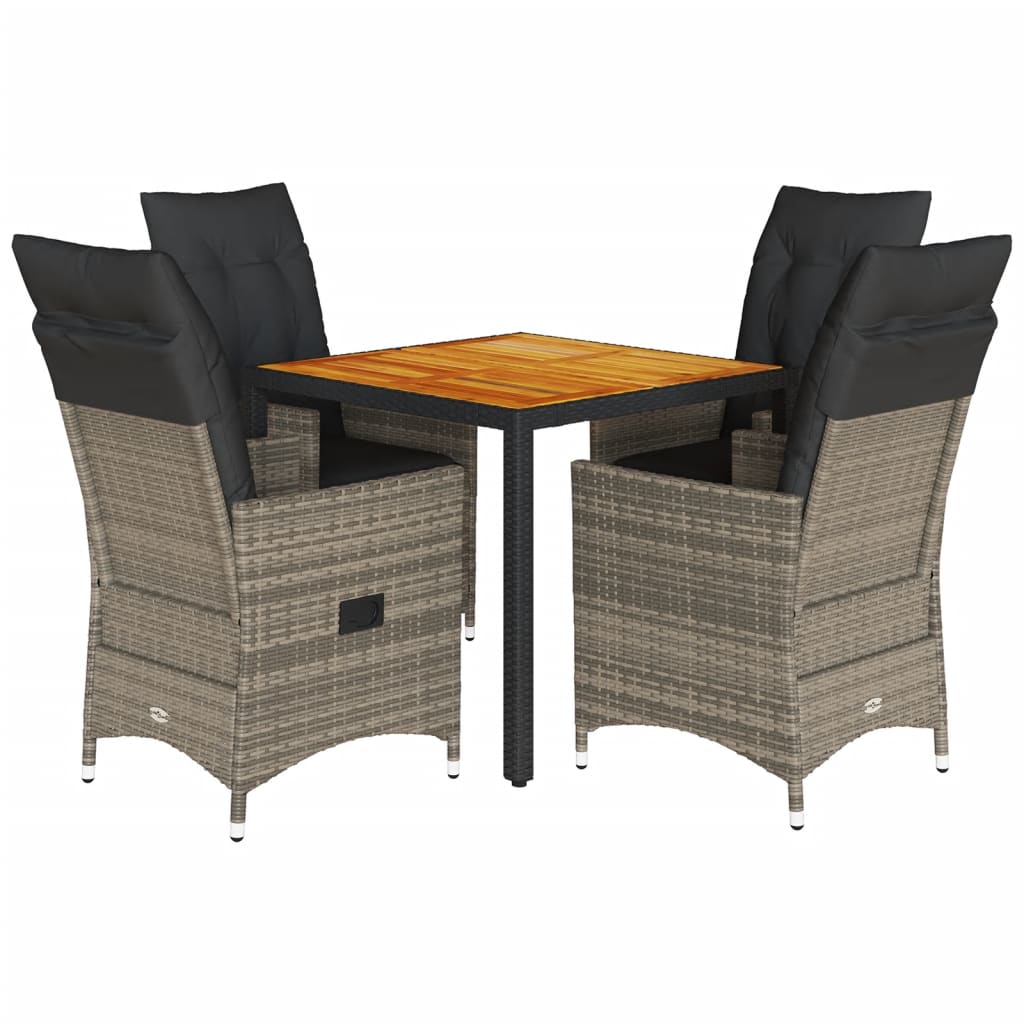 vidaXL 5-tlg. Garten-Essgruppe mit Kissen Grau Poly Rattan