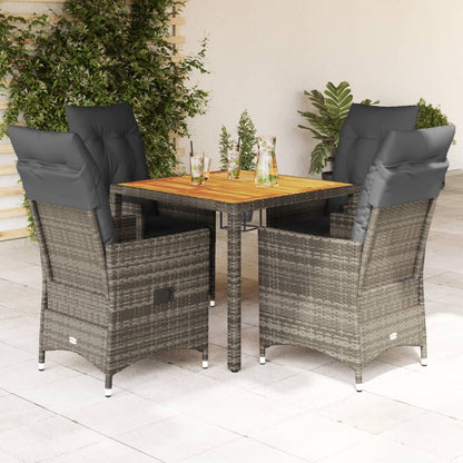 vidaXL 5-tlg. Garten-Essgruppe mit Kissen Grau Poly Rattan