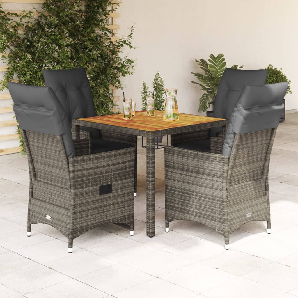 vidaXL 5-tlg. Garten-Essgruppe mit Kissen Grau Poly Rattan