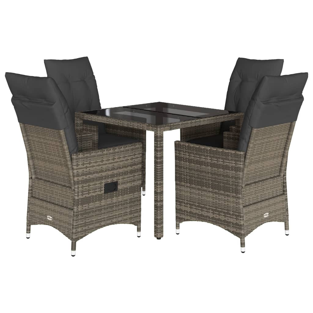 vidaXL 5-tlg. Garten-Essgruppe mit Kissen Grau Poly Rattan