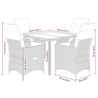 vidaXL 5-tlg. Garten-Essgruppe mit Kissen Grau Poly Rattan